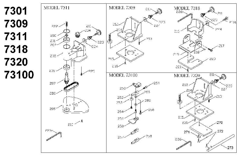 Exploded Diagram B Diagram and Parts List for 22-7301-56 Type 3 Porter Cable Laminate Trimmer